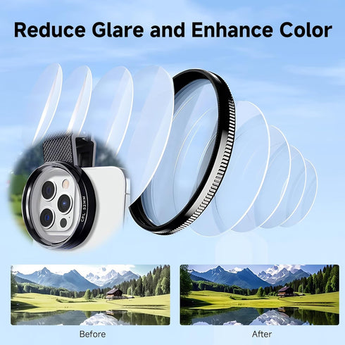 Ryetvok 52mm Set, 17 16 15 14 13 12 11 CPL Filter for Phone Camera with Lens Clip HD Circular Polarizer Polarizing