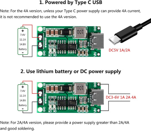 2PCS Type C BMS 2S 3S 4S 1A 2A 4A Lithium Battery Charger Board USB C Step-up Boost Module for Power Bank
