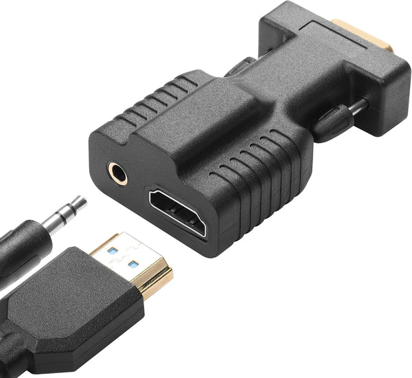 CERRXIAN HDMI to VGA Adapter with 3.5mm Audio Jack Cable,Gold Plated HDMI to