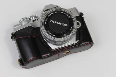 E-M10 Mark IV Case, BolinUS Handmade PU Leather Half Camera Case for Olympus OM-D E-M10 Mark IV with Hand Strap