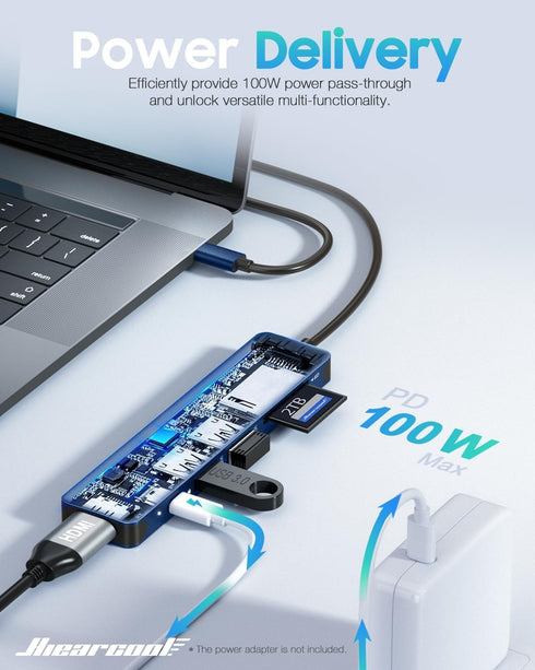 Hiearcool 7-in-1 4K 3/4 USB C Hub for MacBook Air/Pro, USBC Adapter Multiport with HDMI Dongle, USB-C Dock Laptop