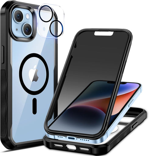 Seacosmo iPhone 14/13 Case with Privacy Screen & Camera Lens Protector, Full Body Anti-Scratch & Anti-Peeping, MagSafe.