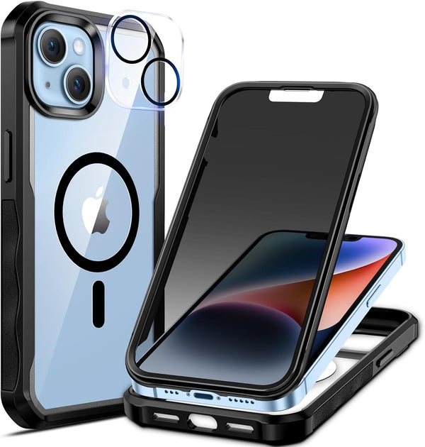 Seacosmo iPhone 14/13 Case with Privacy Screen & Camera Lens Protector, Full Body Anti-Scratch & Anti-Peeping, MagSafe.