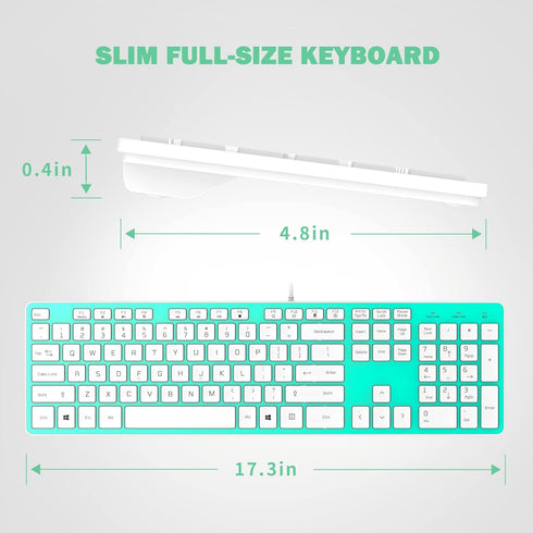 Wired USB Keyboard, Comfortable Quiet Chocolate Keys, Ultra-Slim QWERTY Layout for PC, Green