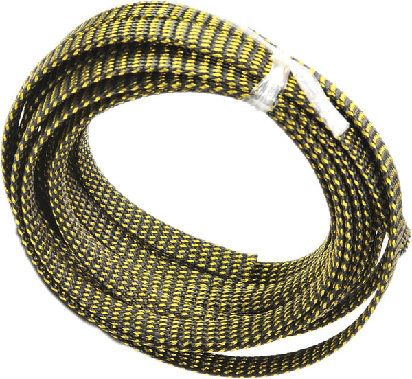 Othmro 5m/16.4ft PET Expandable Braid Cable Sleeving, Flexible Wire Mesh Sleeve Black Gold for TV Audio PC Cords