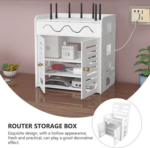 White PVC Router Storage Box: Cable Organizer Modem Cover Decorative Box for Home and Office Router Storage Rack