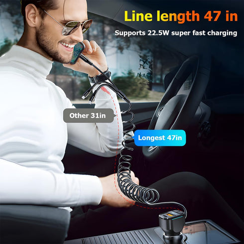 USB C Car Charger, 3-Port Fast Charger PD3.0 & QC3.0 with LED Digital Display, Cigarette Lighter Adapter for Most Cell