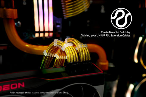 LINKUP 50cm PSU PC Power Extension Cable, Metallic Sleeved Silicone Coated Soft & Flexible for Custom Mod CPU (Gold)