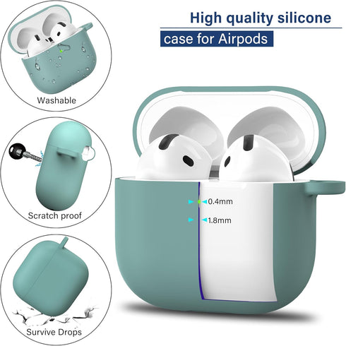 R-fun Case Cover for AirPods 4th with Cleaner Kit, Soft Skin Silicone with Keychain, Full Protective Case for Apple