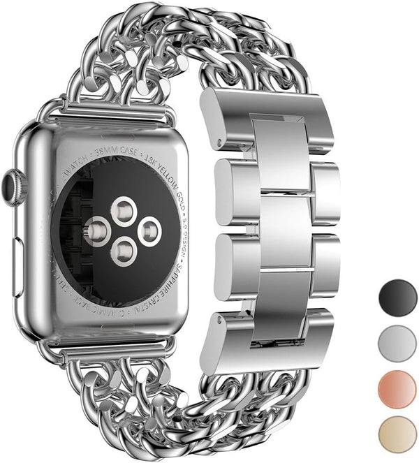 Compatible Apple Watch Band for 45mm, 49mm, 42mm, 44mm, Stainless Steel Cowboy Style for iWatch Series 10-3 (Silver)