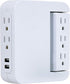 GE Pro Side-Access Swivel Surge Protector, 2 Pack, 5-Outlet Extender with 2 USB Ports, Wall Tap Adapter, White