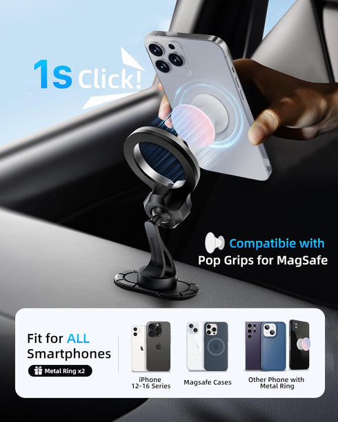 pop-tech 360 16 15 14 13 12 for MagSafe Adhesive Car Mount, Strong Magnets Car Phone Holder Mount for Dashboard