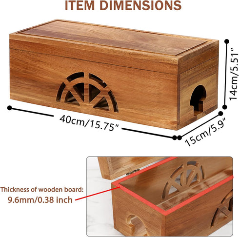 Large Solid Wooden Cable Management Box, Cord Organizer for Extension Cord, Power Stripe, Wire Management Concealer