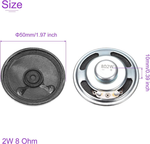DMiotech 2 Pack 2W 8 Ohm 50mm Diameter DIY Magnetic Speaker, Round Shape Internal Replacement Loudspeaker