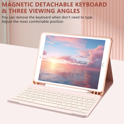 iPad 9th Gen 2021 Case with Keyboard, Detachable Wireless Bluetooth Keyboard with Pencil Holder for iPad 10.2