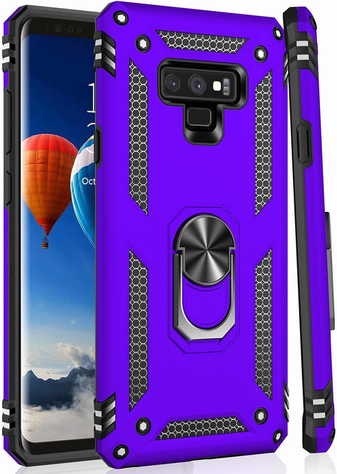 IKAZZ Military Grade Shockproof Case for Galaxy Note 9, Heavy Duty Protection with Magnetic Kickstand (Purple)