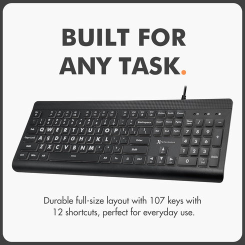 X9 Performance X9 7-Colors Large Print Backlit Computer Keyboard - Easy to See Big Letters - Lighted USB Wired Keyboard