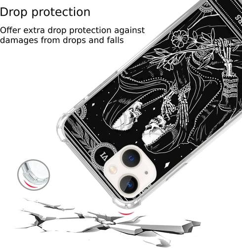 Lovers Tarot Card Skull Black Case for iPhone 15 - Trippy Psychedelic Skeleton Design, Unique TPU Bumper Cover.