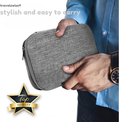Travel Case Carry Pouch Electronic Accessories Organizer, Portable Waterproof Double Layers Storage Bag, Grey