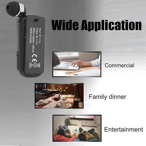 Clip On Bluetooth Earphones, Retractable Headphones, Collar Clip Headsets with LED Battery Display, v5.2