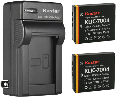 Kastar 2-Pack KLIC-7004 Battery and AC Wall Charger Replacement for Kodak KLIC-7004 K7004 Battery and Kodak Chargers