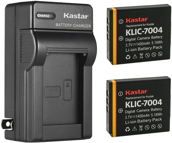 Kastar 2-Pack KLIC-7004 Battery and AC Wall Charger Replacement for Kodak KLIC-7004 K7004 Battery and Kodak Chargers
