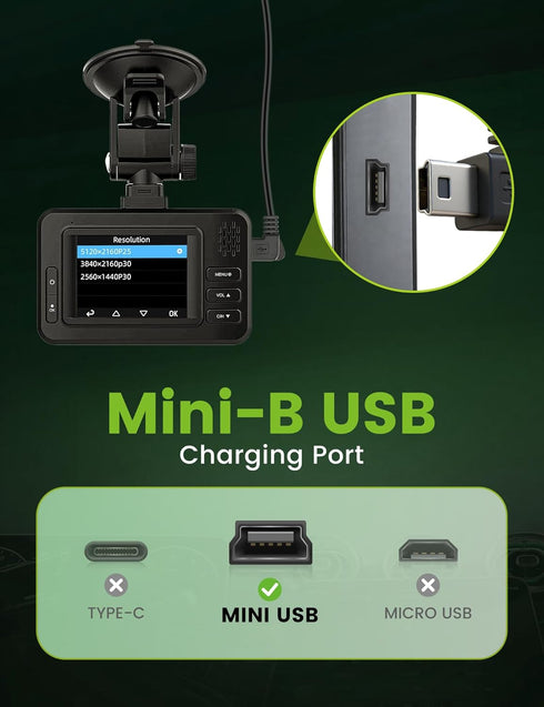 V1V1P -13FT/4M Anina Mini USB Mini-B Dash Cam Power Cord Left Angle Charging Cable Dash Camera Car Charger for Rexing