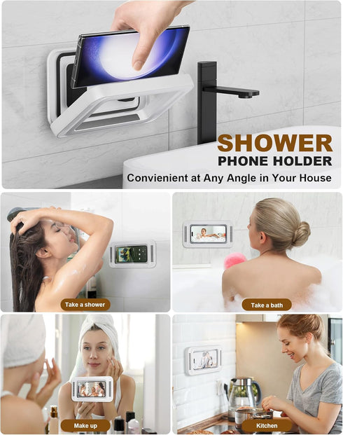 Upgraded Shower Phone Holder, Waterproof with Speaker Hole, Touch Screen Shower Phone Stand Case for iPhone 15 14 13 12
