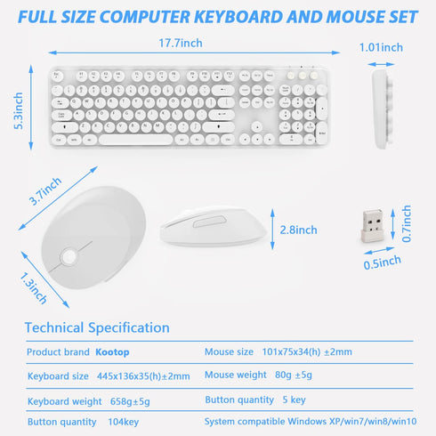 Wireless Keyboard Mouse Combo - 104 Keys Colorful Keyboard with Number Pad & Mouse for Windows