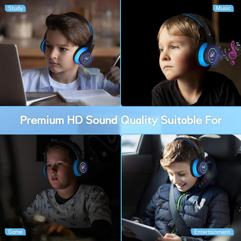 LOBKIN Kids Bluetooth Headphones, Over Ear Wireless Headphones with Mic, 50H Playtime, Colorful LED Lights, Safe Volume