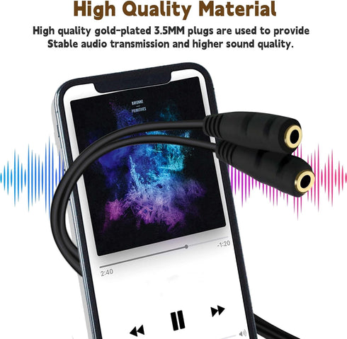 ONXE 2-Pack Gold Plated 3.5mm Stereo Jack Splitter Cable Adapter, 3.5mm Male to 2 X Female for Speakers