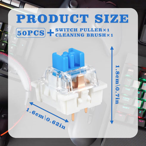 Deftomo 50 3-Pin Pcs Blue Keyboard Switches, Clicky Tactile Mechanical Keyboard Switches, Complete DIY Replacement Kit