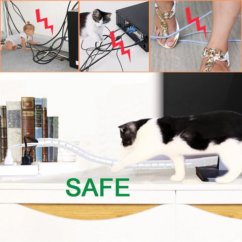 White Cable Organizer Cord Wire Cover Hider Sleeve Management, 2 PCS, VIWIEU Clutter Free Tube with Cable Tie Clips