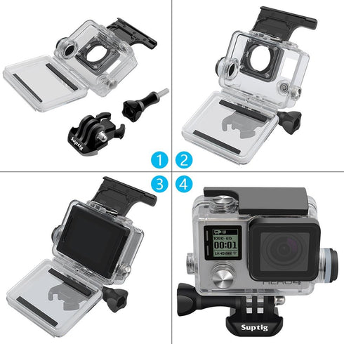 Suptig Housing Rechargeable Waterproof housing for GoPro Hero 4 Hero 3+ Hero 3 Outside Action Camera for Underwater Charge Use - Water Resistant up to 131ft (40m)