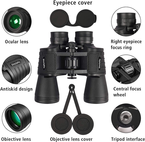 UncleHu 20x50 High Power Binoculars for Adults - Low Light Night Vision, Compact Waterproof Binoculars for Bird