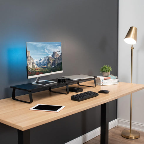 VIVO 39 inch Extra Long Monitor Stand, Wood & Steel Desktop Riser, Dual Screen Organizer for TV, Keyboard, Laptop