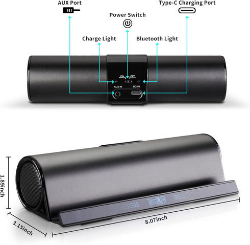 Wireless Bluetooth Speakers, Portable Stand Holder Speaker, Dual Drivers Stereo Dock for iPad, Phone, Outdoor, Black