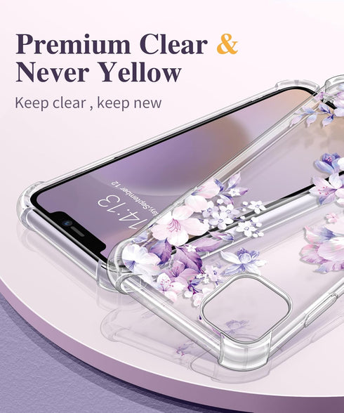 GVIEWIN Clear Soft TPU Case for iPhone 11 with Screen Protector + Camera Lens Protector, Flower Pattern 6.1"