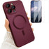 iPhone 15 Pro Max Magnetic Case for Women - Wine Red, Matte Soft Metallic, MagSafe Compatible, with Lens & 2 Screen