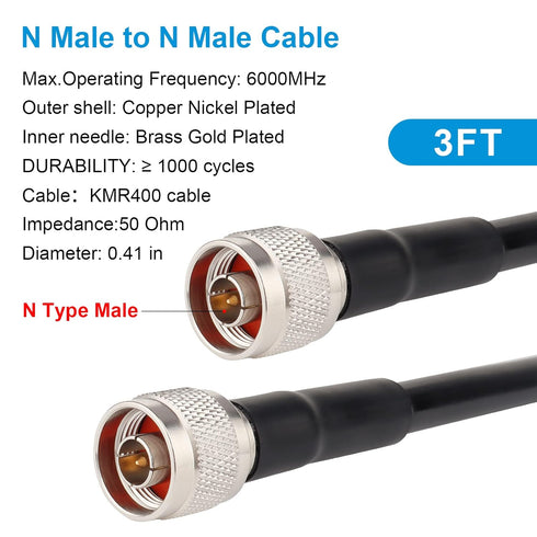 XRDS-RF N Male to N Male Cable, 3FT Low Loss KMR400 Coax Extension for 3G/4G/5G/LTE/GPS/WiFi/RF