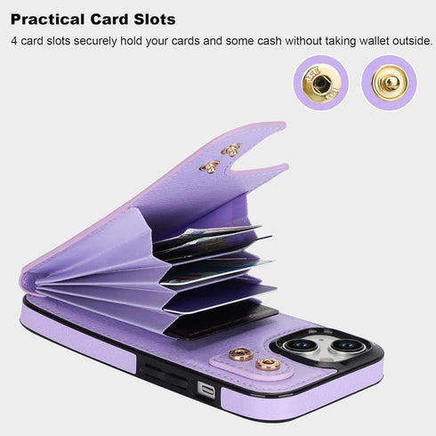 Folosu 15 360Rotation 6.1 Inch Compatible with iPhone Case Wallet with Card Holder, Finger Ring Holder Kickstand, RFID