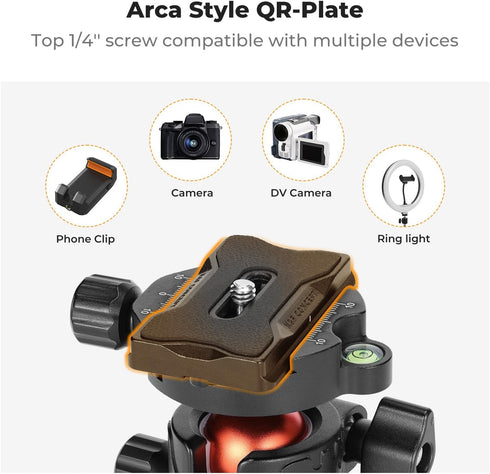 K&F CONCEPT 28mm 360 1/4 inch 22 Professional Metal Tripod Ball Head Degree Rotating Panoramic with Quick Release Plate
