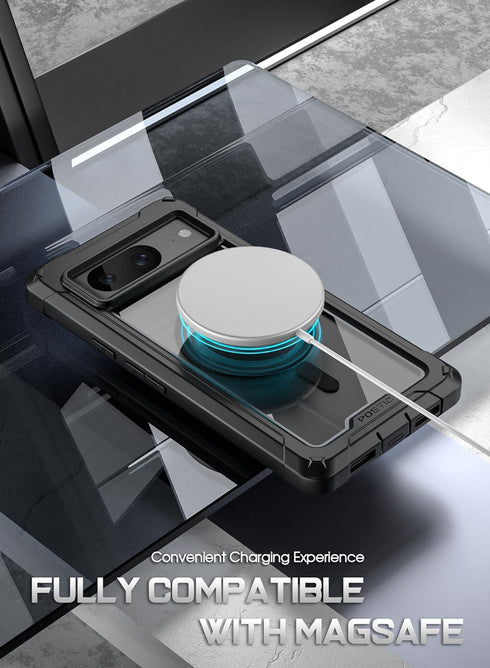 Poetic Guardian MagPro Case for Pixel 8 5G, 6.2", Full Body Shockproof Bumper, Built-in Screen Protector, Black/Clear.