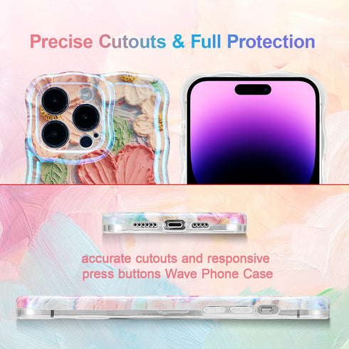 UEEBAI Colorful Retro Oil Painting Flower Case for iPhone 14 Pro Max, Cute Sparkly Floral Curly Cover (Orange Yellow)