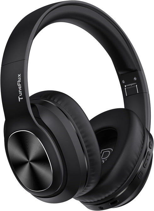 TuneFlux Over Ear Wireless Bluetooth Headphones, 80H Playtime, HiFi Stereo with Deep Bass, Foldable for Smartphone/PC
