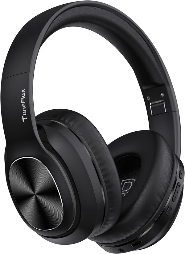 TuneFlux Over Ear Wireless Bluetooth Headphones, 80H Playtime, HiFi Stereo with Deep Bass, Foldable for Smartphone/PC