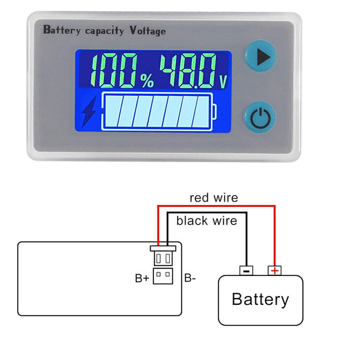 10-100V Battery Monitor LCD 12V 24V 36V 48V Digital Battery Capacity Voltmeter Tester Percentage Level Voltage Temperature Monitor Meter with Cable