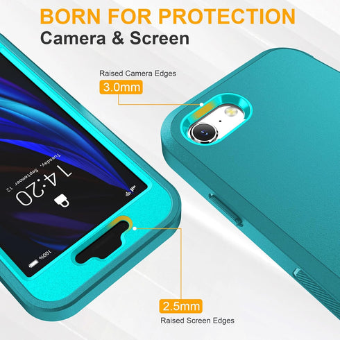 jaroco iPhone SE Case 2022/2020, Shockproof/Dust-Proof/Military Grade with Non-Slip Removable Cover, Light Blue/Green