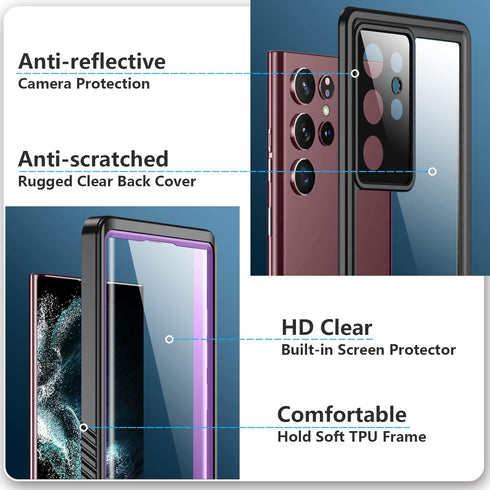 SPIDERCASE Waterproof Case for Samsung Galaxy S22 Ultra, Heavy Duty Shockproof with Built-in Screen Protector, Full