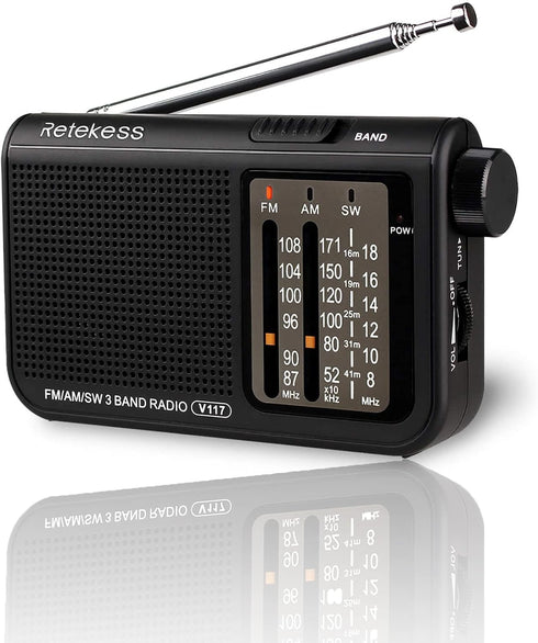 Retekess V117 Portable Radios - AM FM Shortwave Radio with Clear Dial, Best Reception for Seniors (Black)